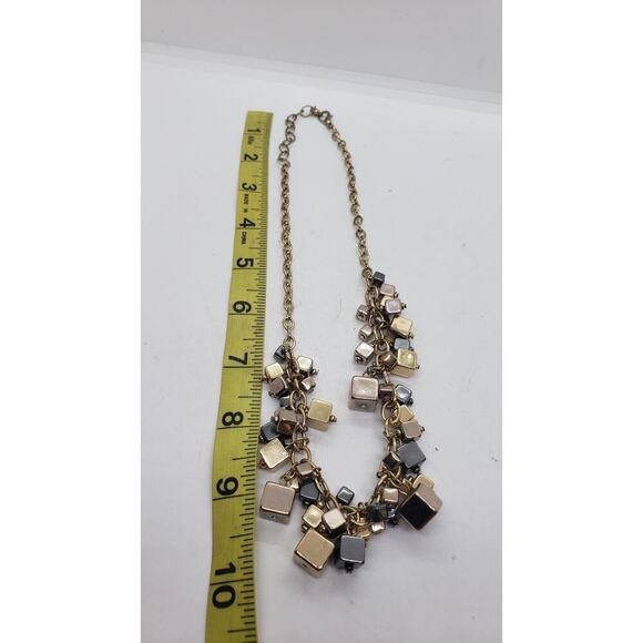 Vintage MCM Necklace Mixed Metal Square Bead Dangle Mod Brutalist Geometric - Picture 5 of 9